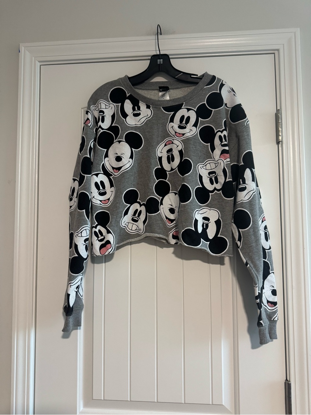 Disney Grey Mickey Faces Cropped Sweatshirt